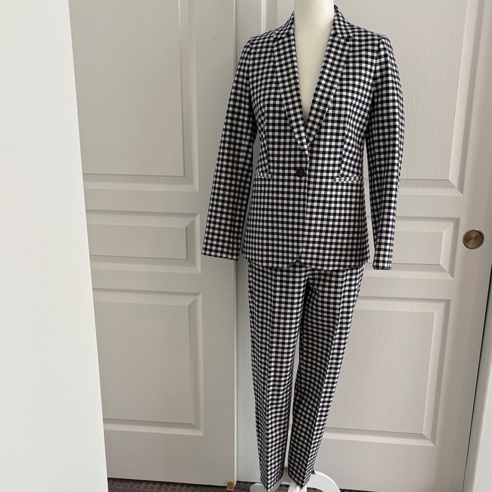 J. Crew Dark Navy/White Gingham Suit - Parke Tailored Blazer & Martie Trousers